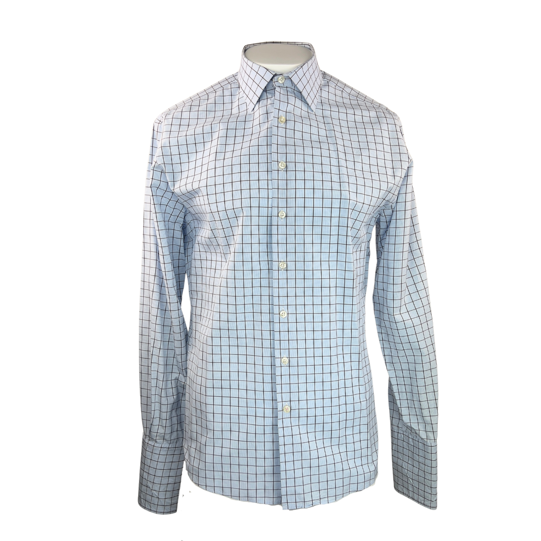 Thomas Pink Blue Windowpane Dress Shirt 16.5