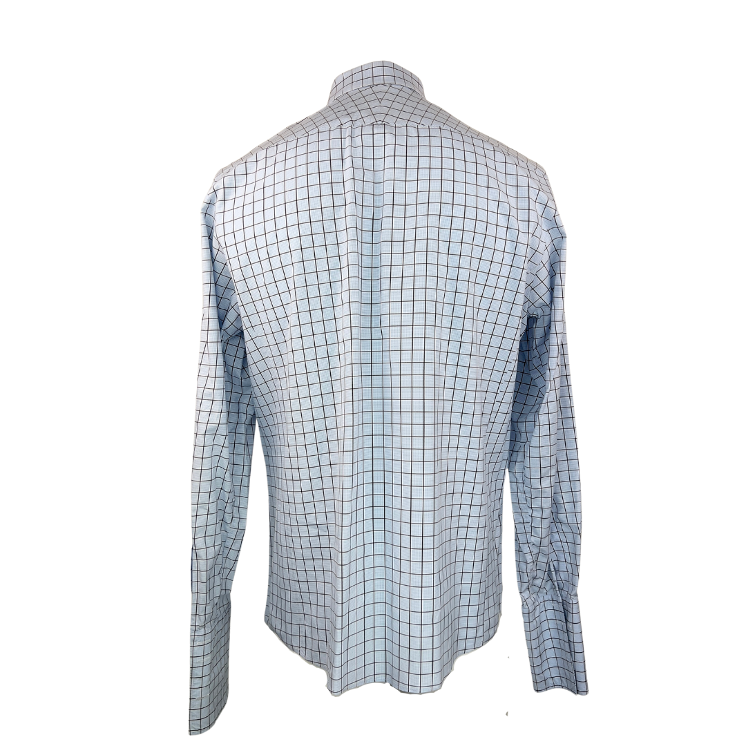 Thomas Pink Blue Windowpane Dress Shirt 16.5