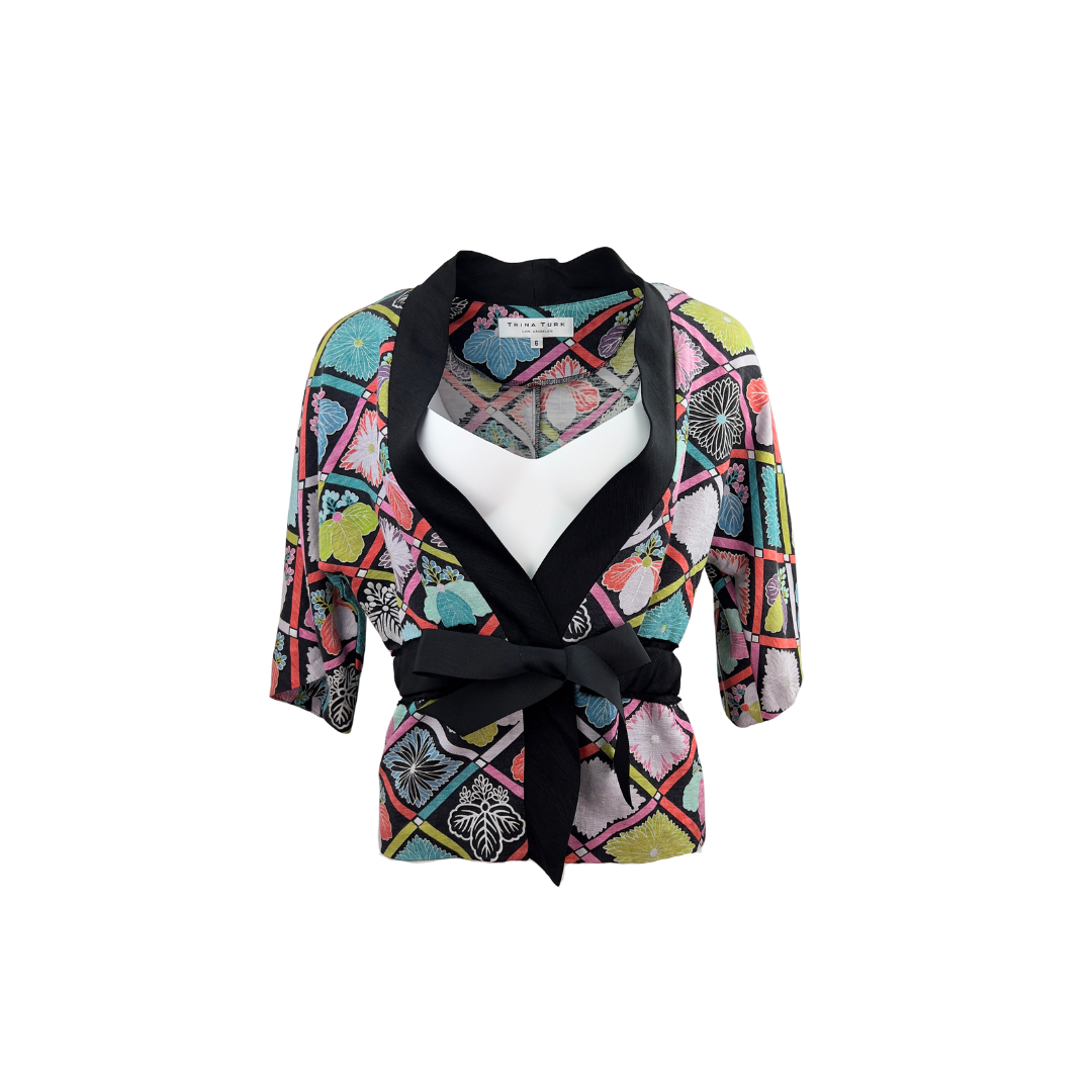 Trina Turk Silk Blend Pink Flower Kimono Jacket
