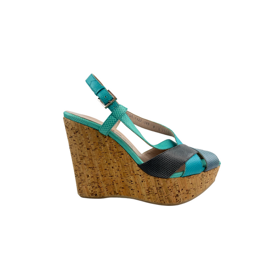 Ferragamo Turquoise Leather Wedges