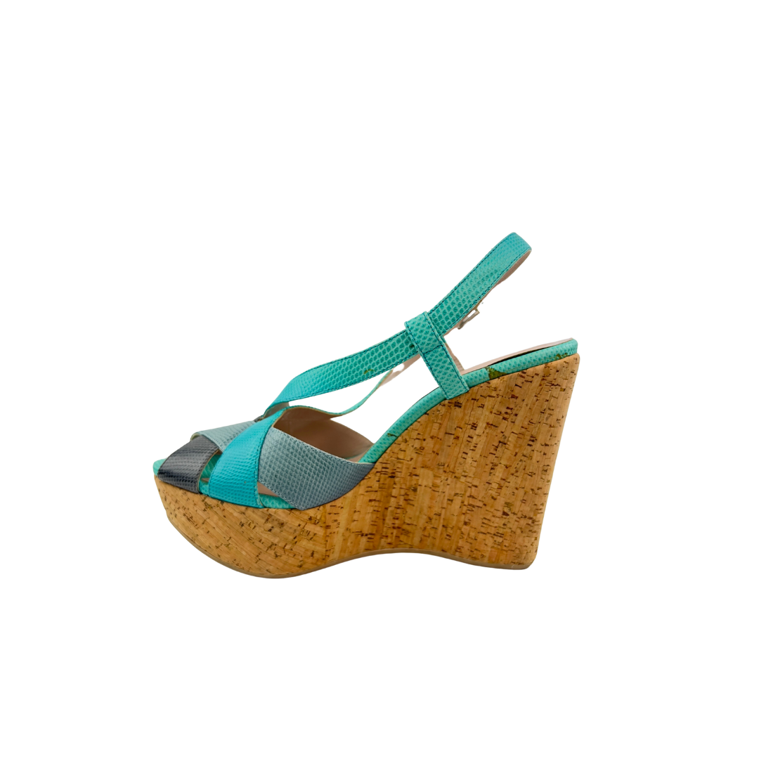 Ferragamo Turquoise Leather Wedges