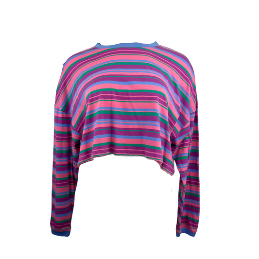 Twik Long Sleeve Crop T in Pink & Purple Stripes