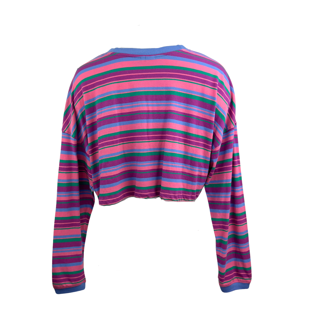 Twik Long Sleeve Crop T in Pink & Purple Stripes