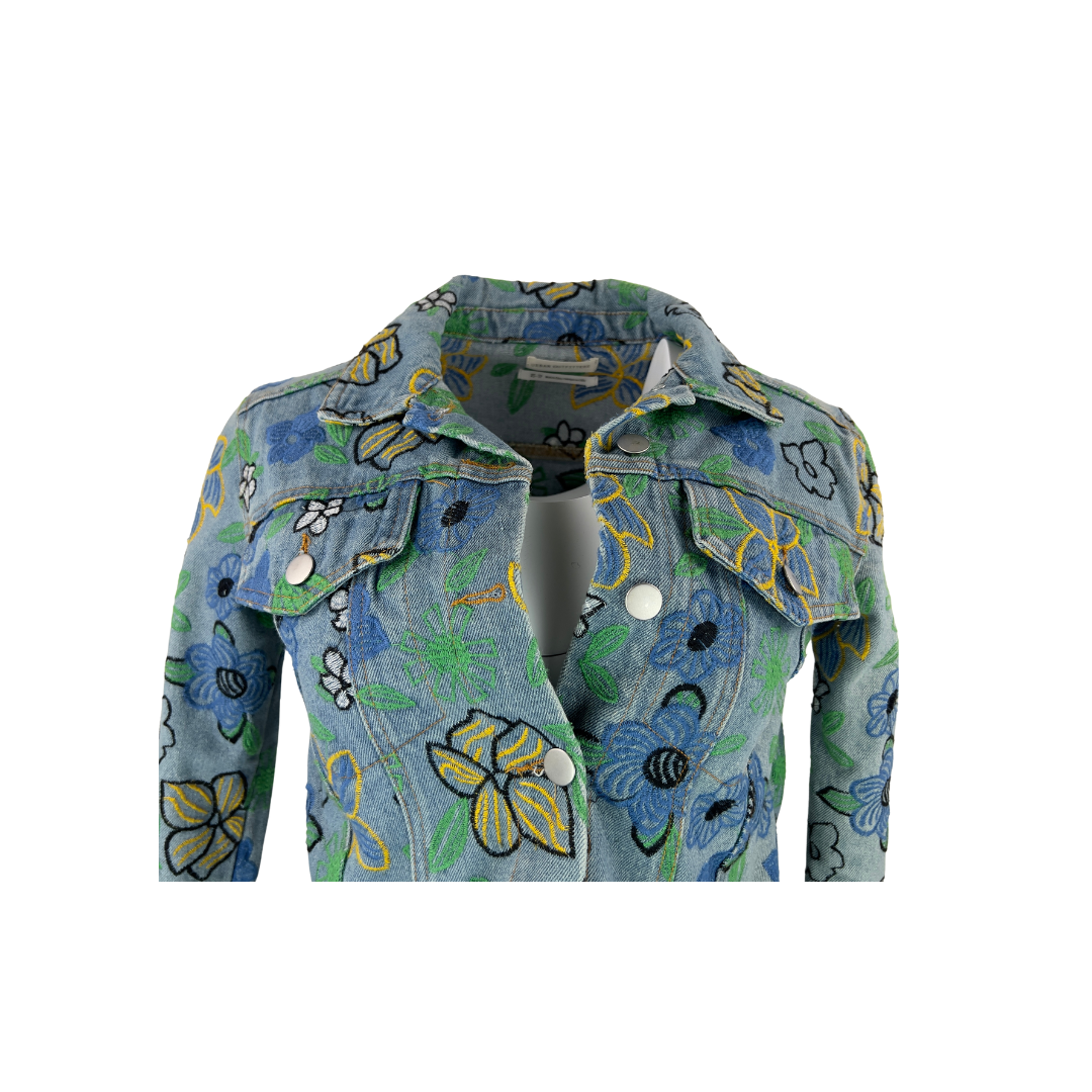 Cropped Denim Jacket by Urban Outfitters with Floral Embroidery