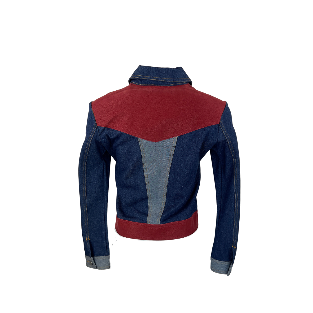 Urban Outfitters Retro Denim Patch Jacket with Burgundy Panels