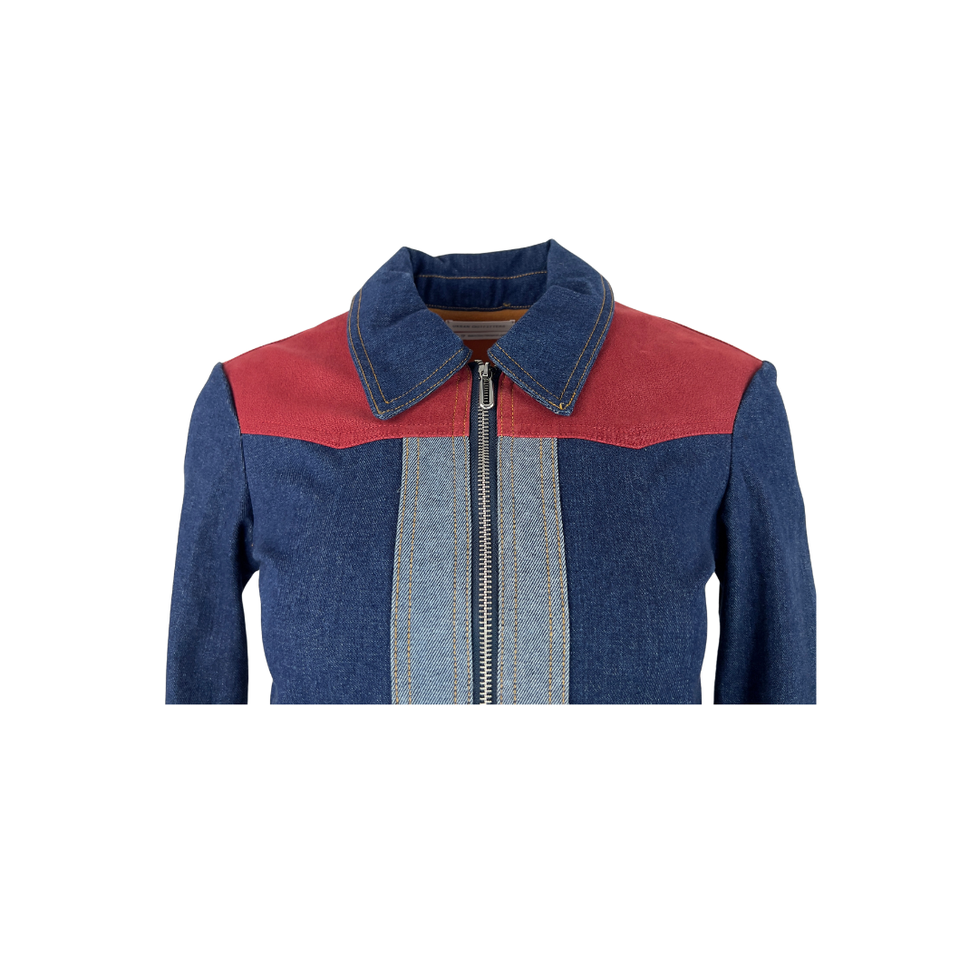 Urban Outfitters Retro Denim Patch Jacket with Burgundy Panels