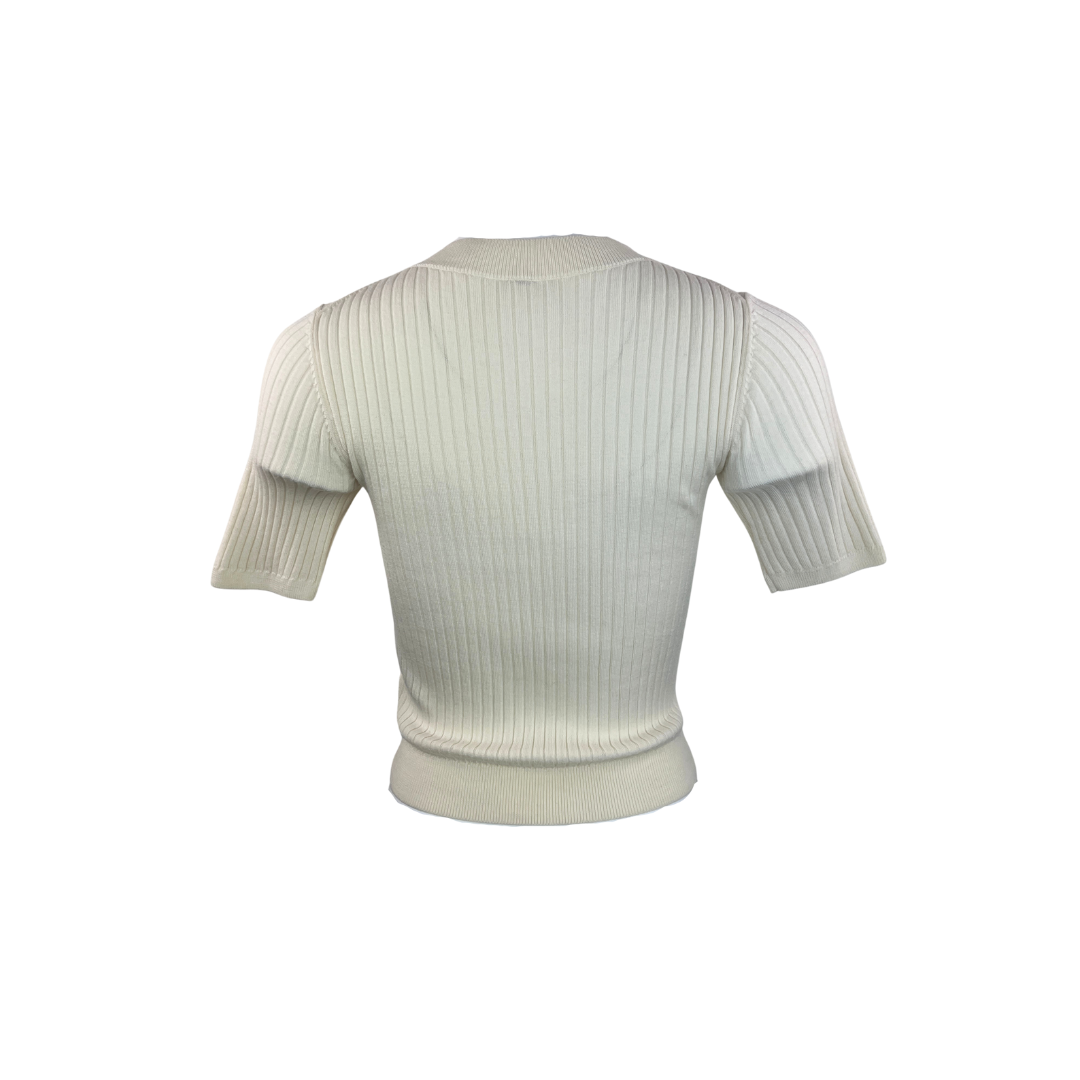 Uniqlo Short Sleeved Crewneck Ribbed Sweater in Cream