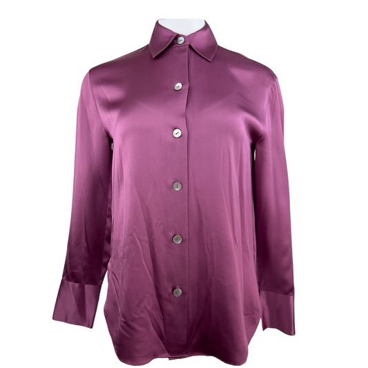 Vince Purple Satin Oversized Long Sleeve Blouse