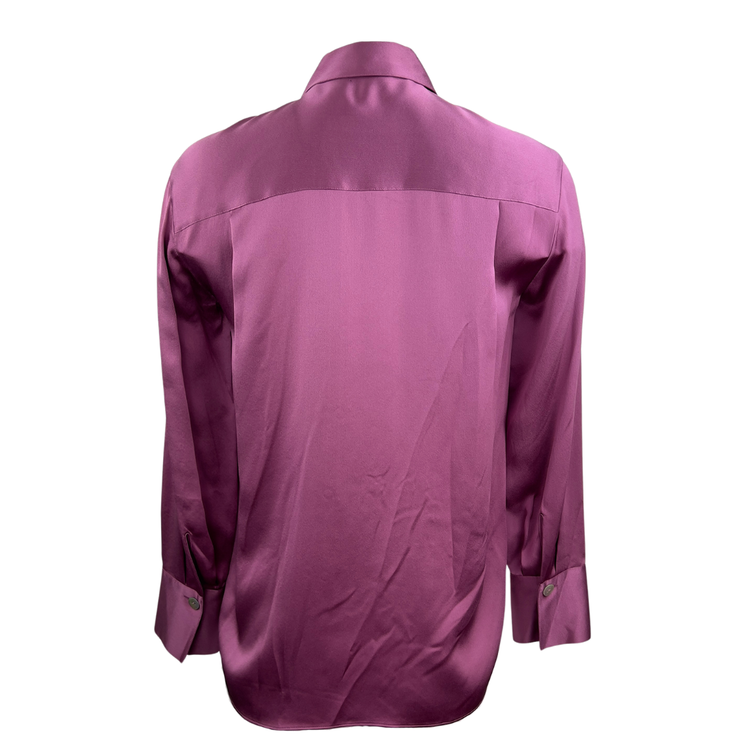 Vince Purple Satin Oversized Long Sleeve Blouse