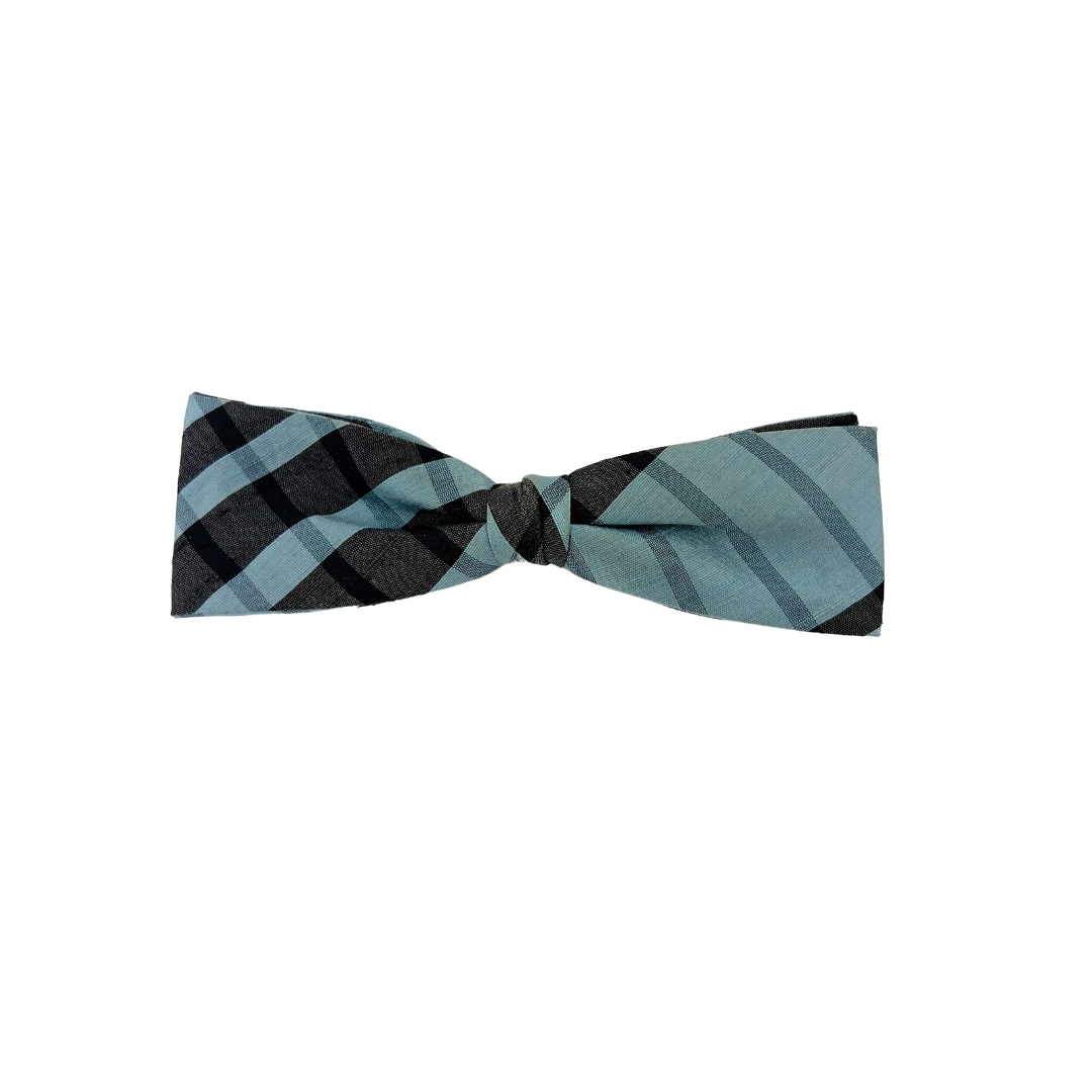 Blue Plaid Vintage Clip On Bow Tie