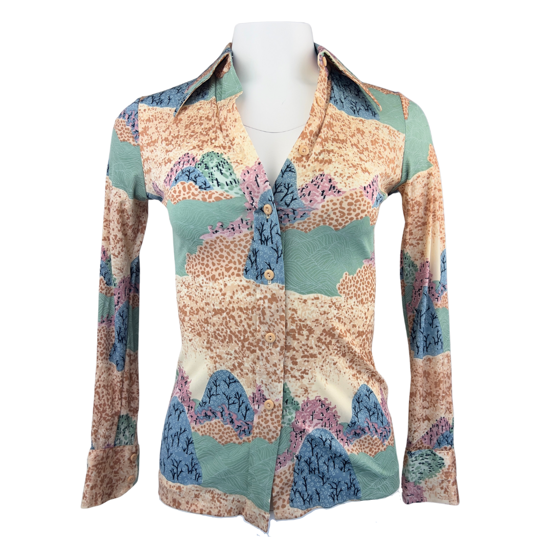 Vintage 70's Tight Fitting Blouse with Abstract Print by Biba