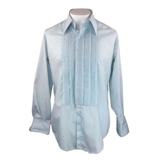 Vintage After Six Baby Blue Ruffle Tuxedo Shirt 16 Neck