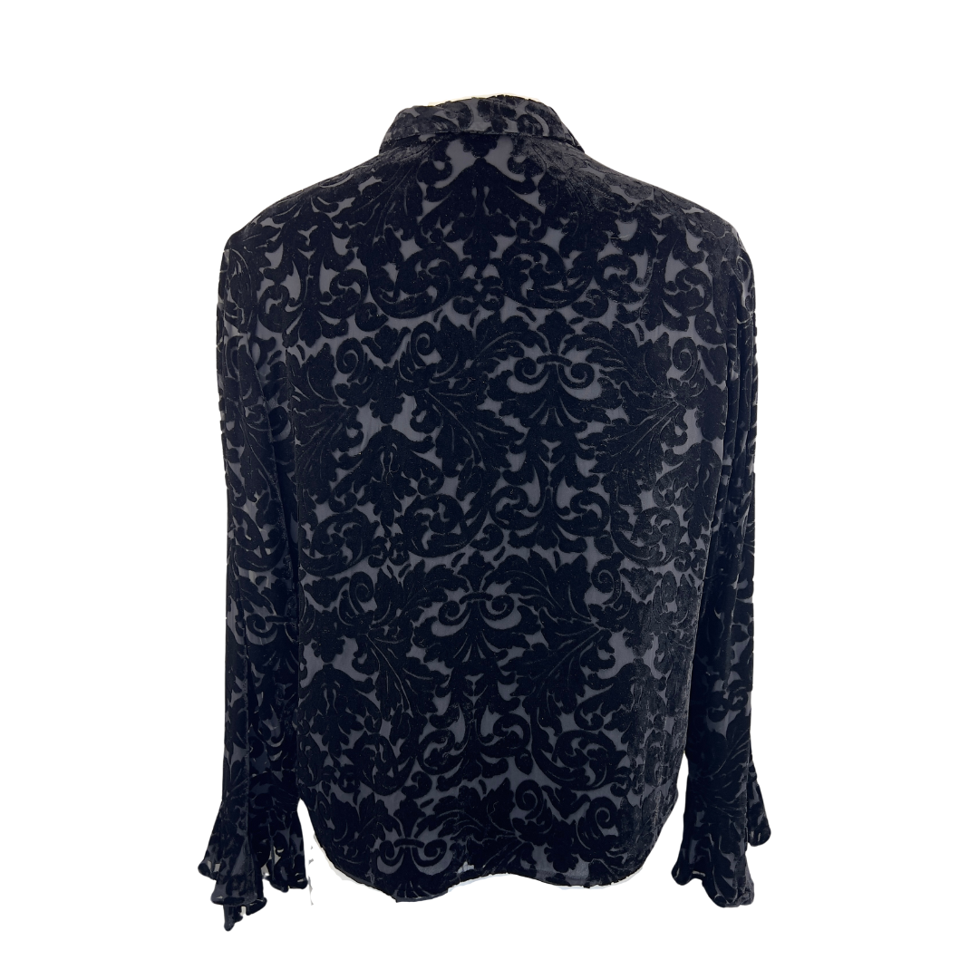 Laura Ashley Black Devore Blouse with Ruffle Cuffs