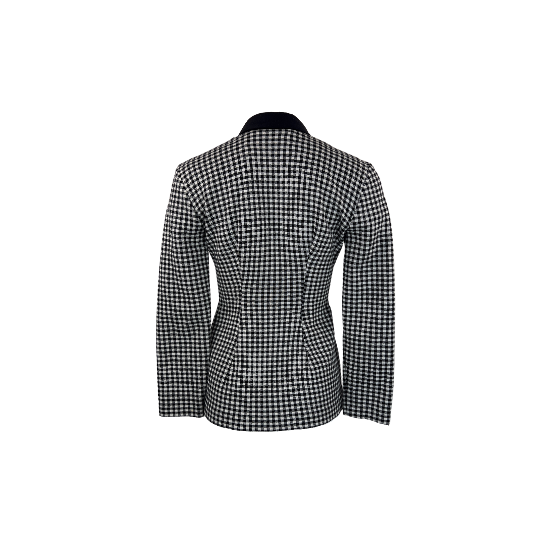 Vintage Black and White Check Soft Blazer with Black Top Collar