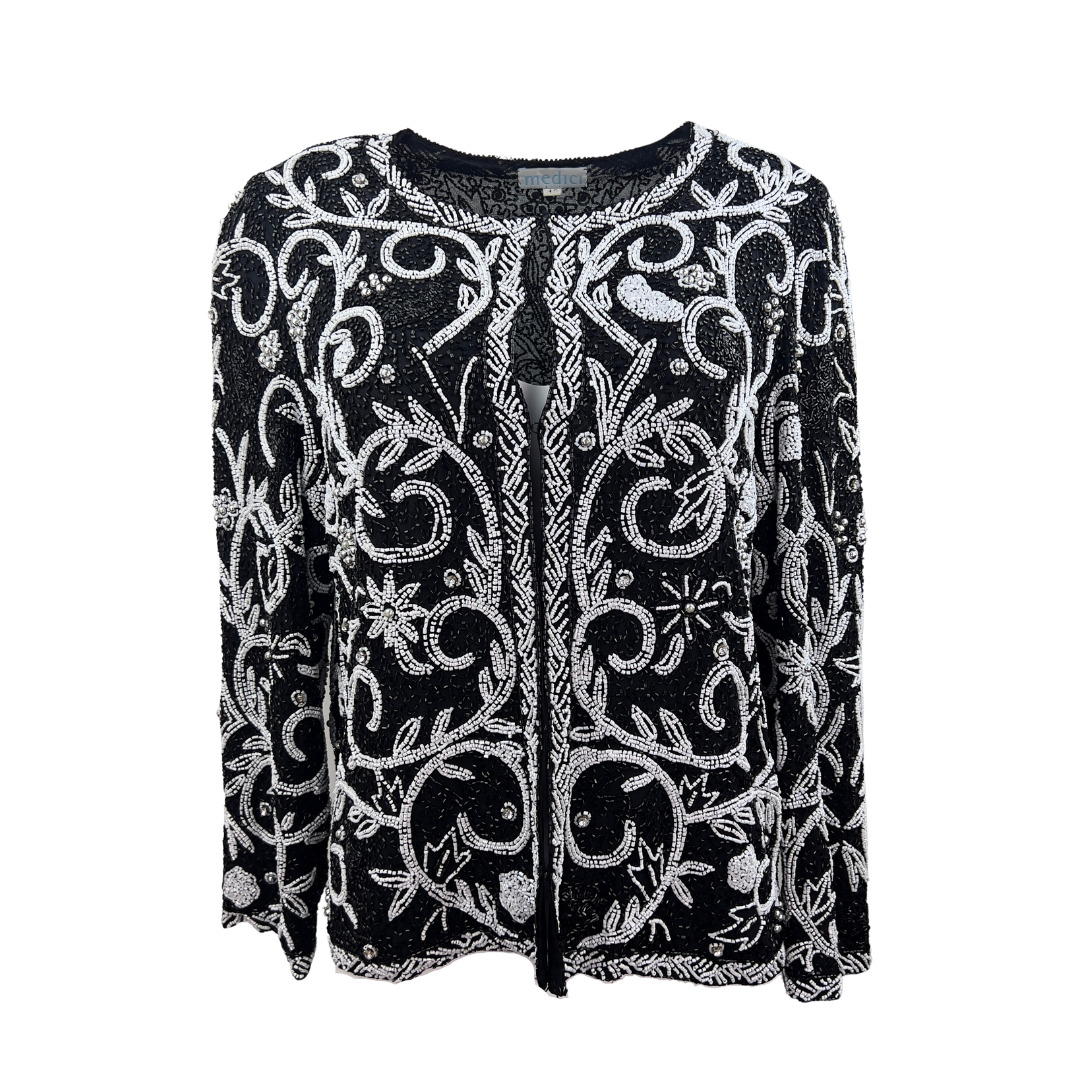 Vintage Black and White Fully Beaded Blazer