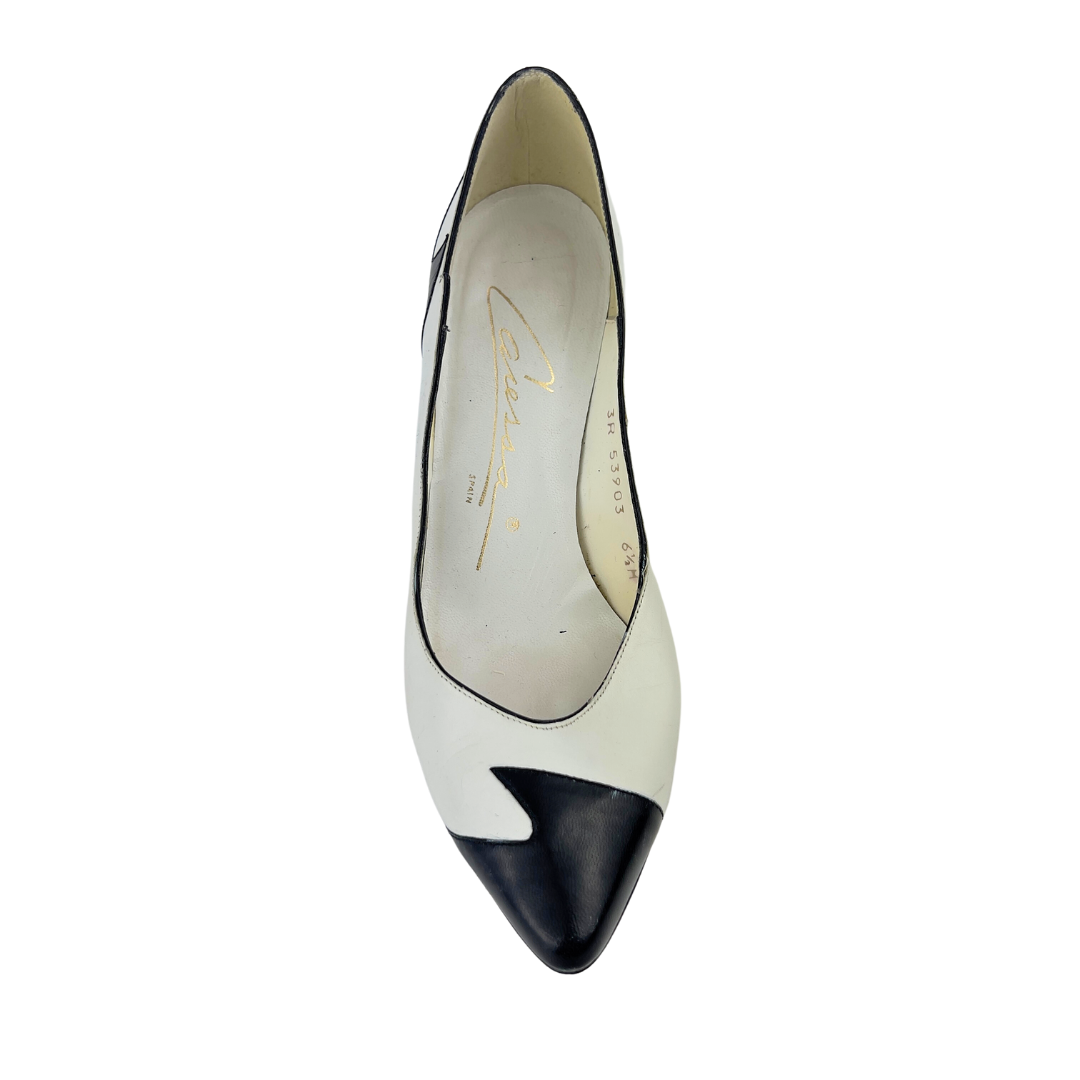 Vintgae White and Black Asymmetrical Pumps