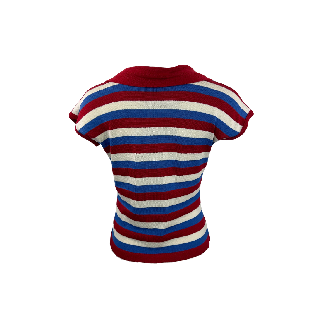 Bloody Edith Cream, Red and Blue Stripe Top with Short Sleeves