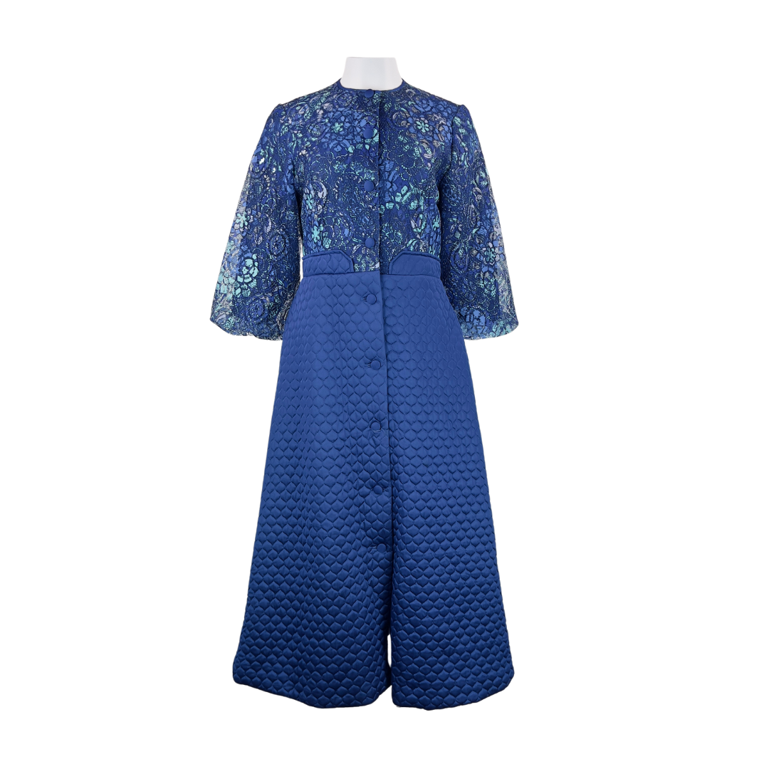 Vintage Navy Lace and Quilted House Coat