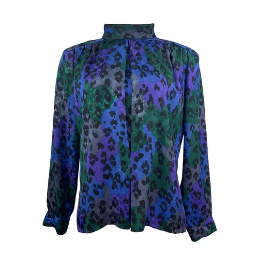 Susan Hutton Vintage Purple and Green Leopard Print Blouse