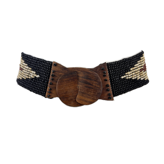 Beaded Elasticated Belt with Wooden Clasp