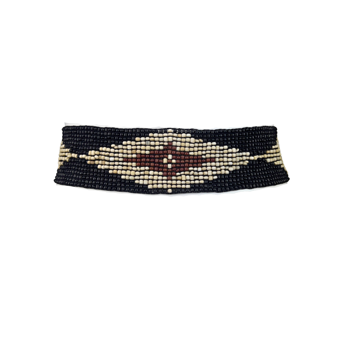 Beaded Elasticated Belt with Wooden Clasp