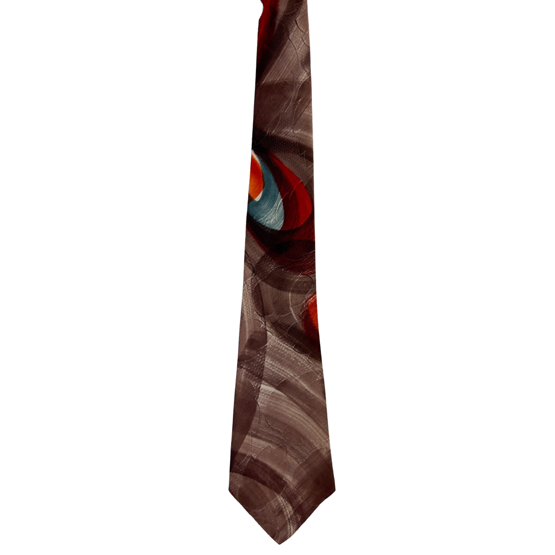 Vintage Brown Brush Stroke Tie with a Red Accent