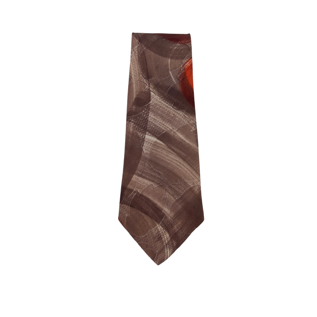 Vintage Brown Brush Stroke Tie with a Red Accent