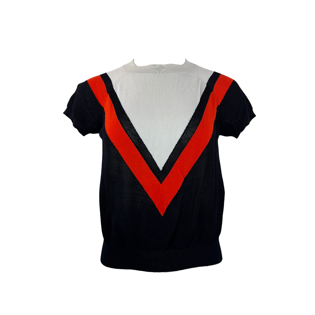 Vintage Short Sleeved Sweater with White and Orange V