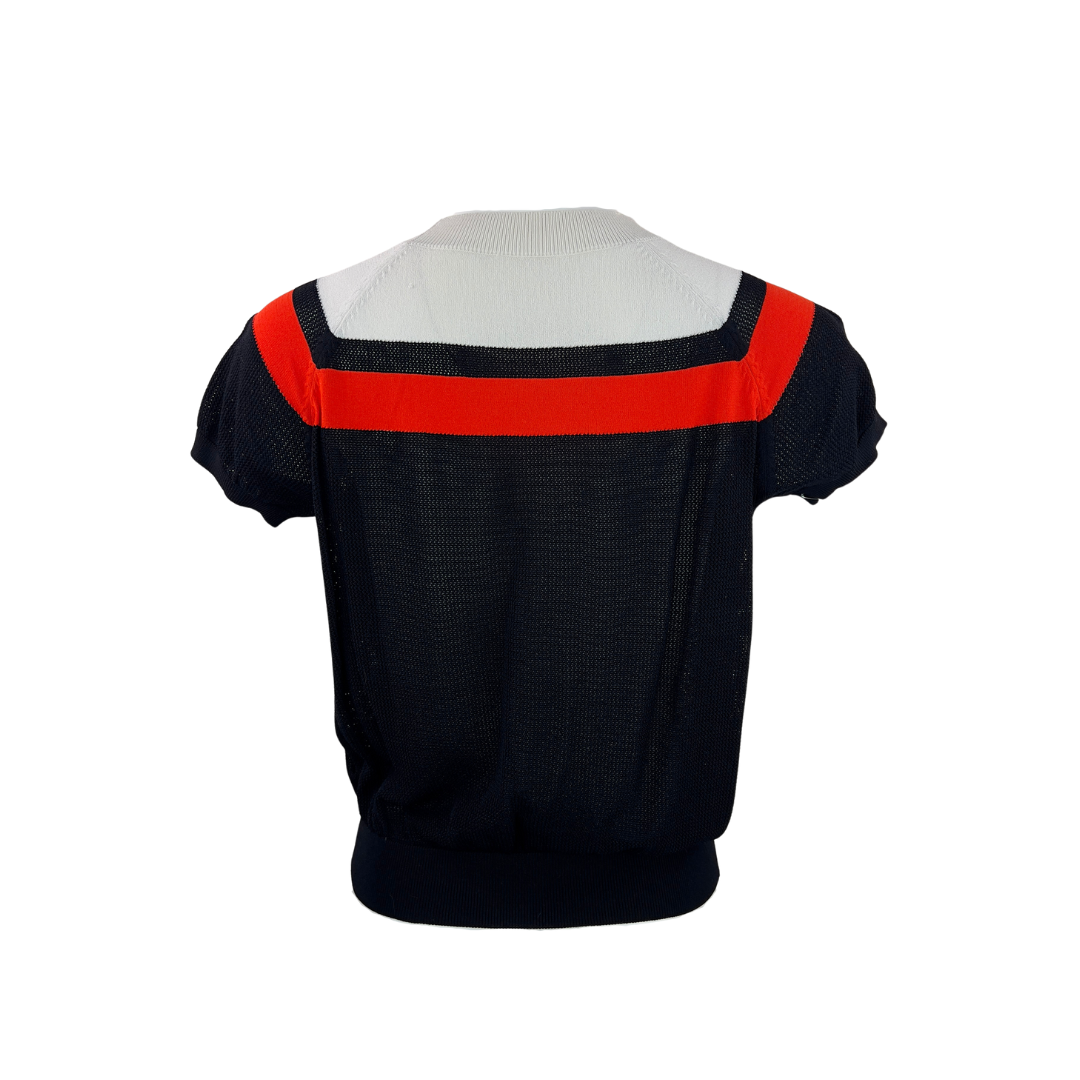 Vintage Short Sleeved Sweater with White and Orange V