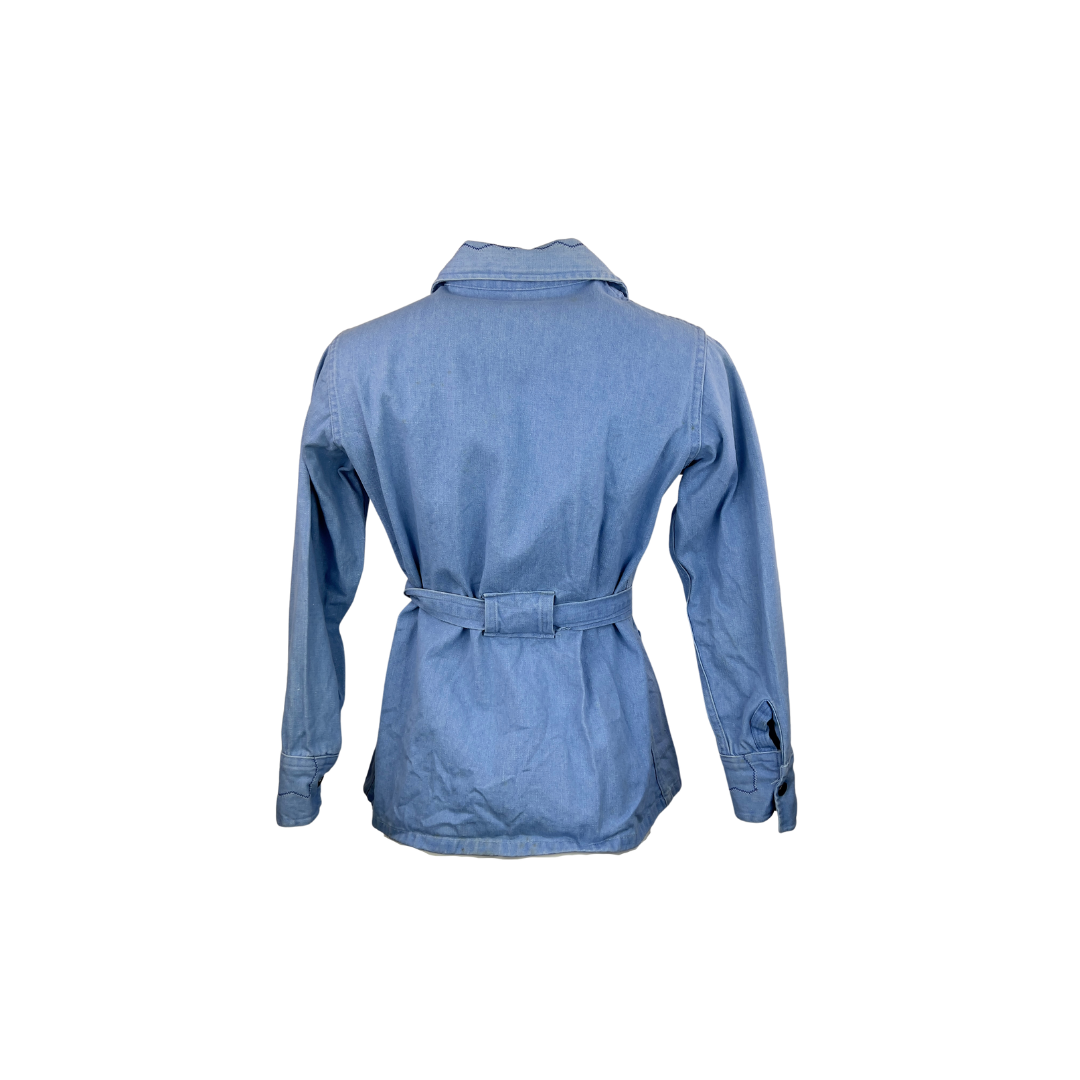 Vintage Denim Shacket with Floral Embroidery