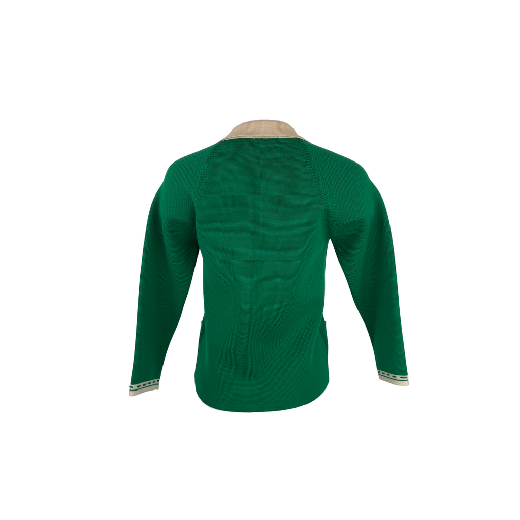 60's Green Cardigan with Topstiching and Cream Collar