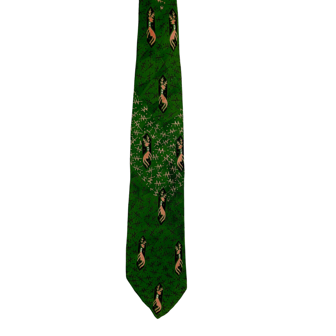 Green Vintage Tie with Reindeer Print