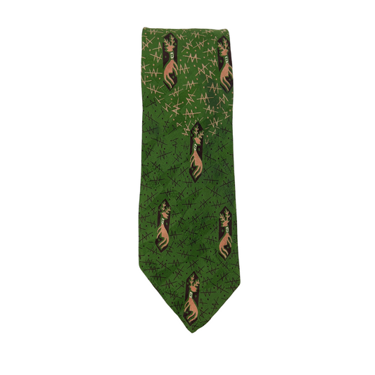 Green Vintage Tie with Reindeer Print