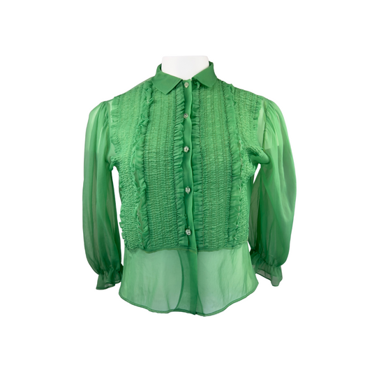 Vintage Star Bright Green Sheer Blouse with Tuxedo Bib