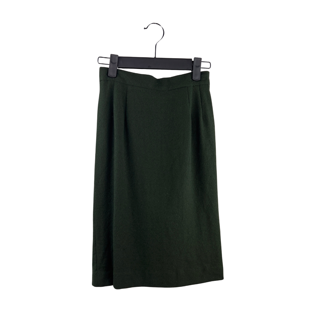 Devonshire Cream Dark Green Wool Pencil Skirt