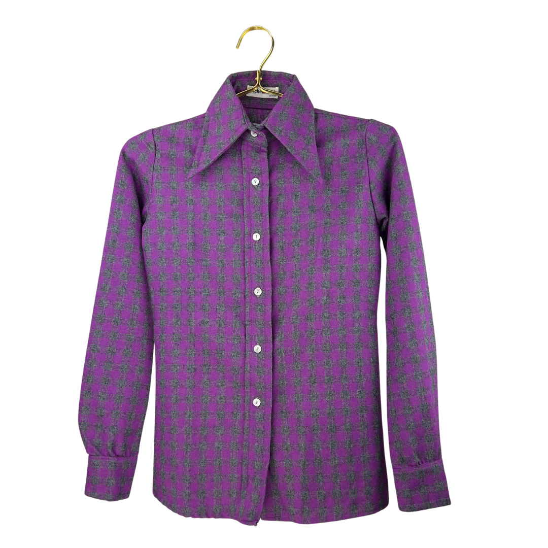 Vintage 70's Purple and Grey Check Button Up