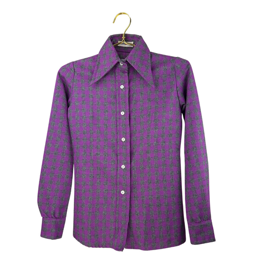 Vintage 70's Purple and Grey Check Button Up