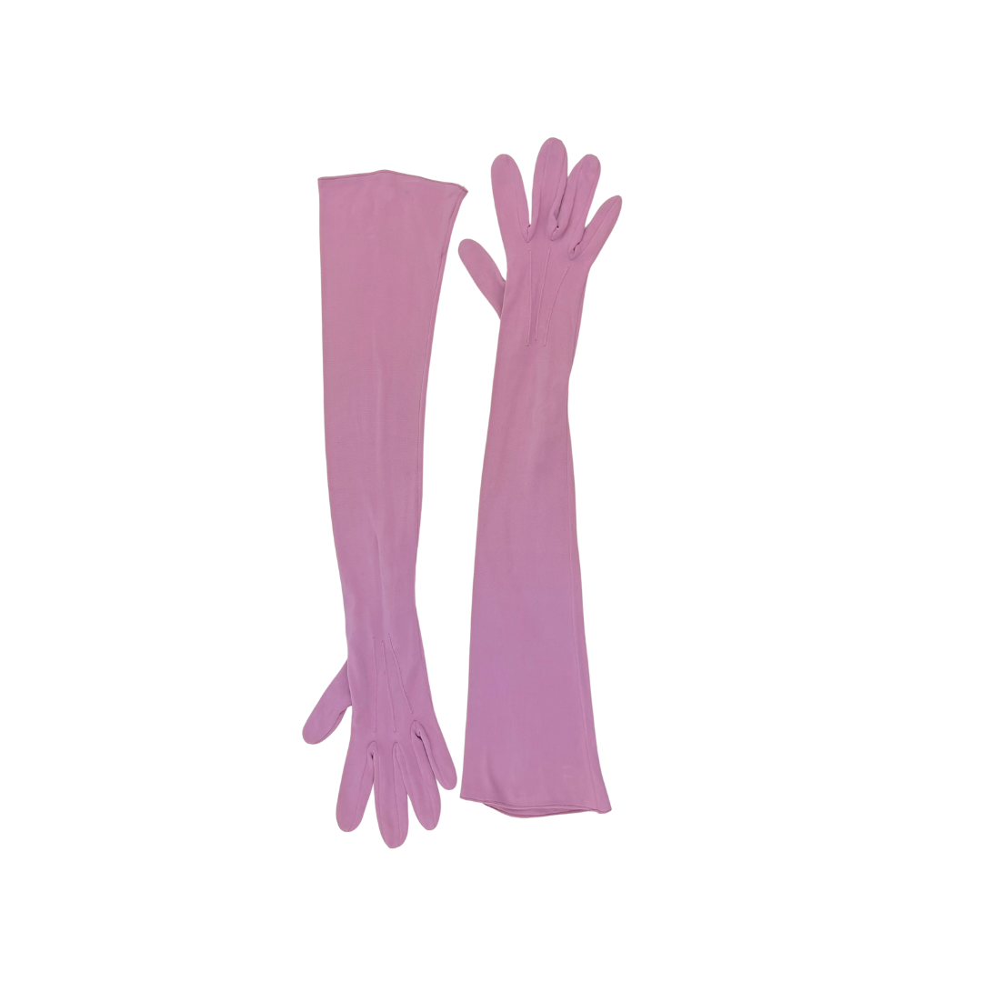 Vintage Mauve Long Gloves with Three Buttons at Wrist