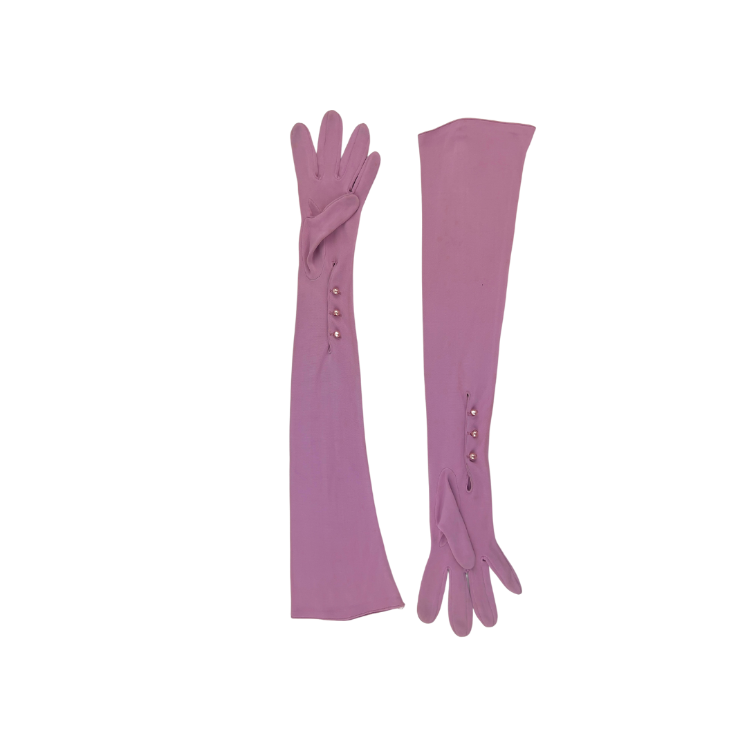 Vintage Mauve Long Gloves with Three Buttons at Wrist