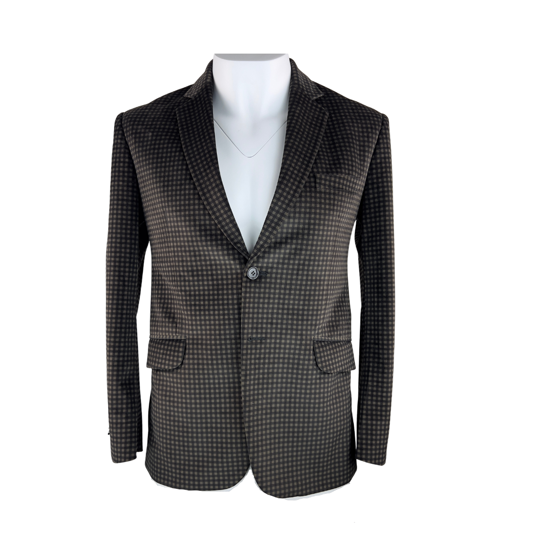 Mens Brown Check Velvet Blazer