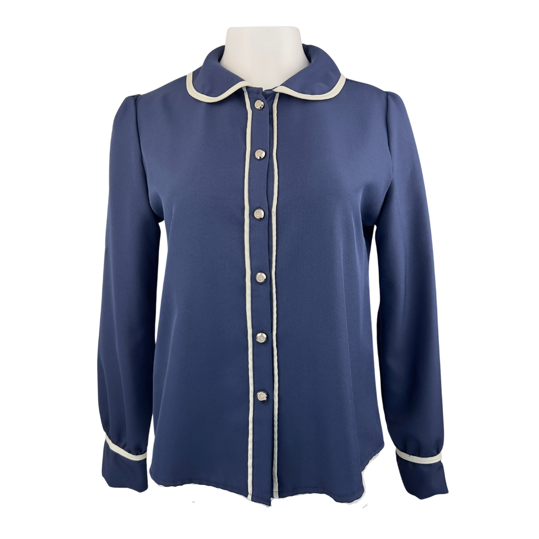 Celest Retro Navy Blouse with White Tipping