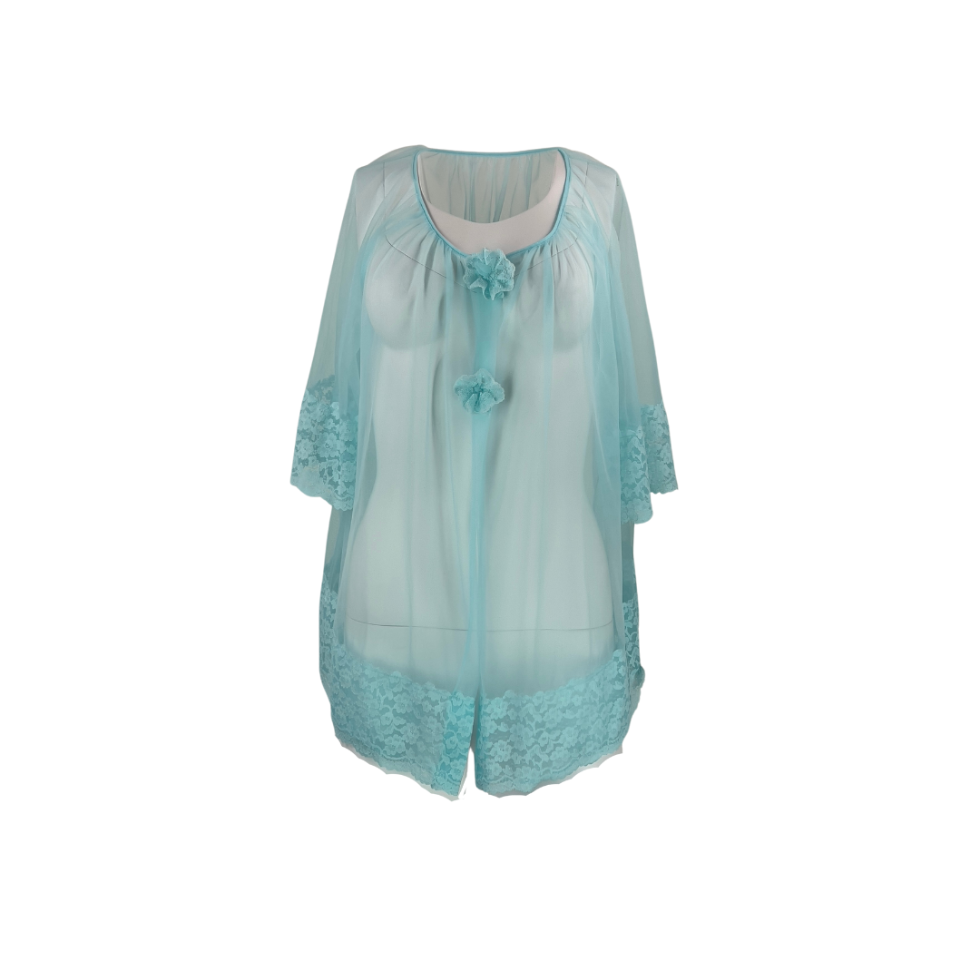 Vintage Light Blue Dressing Gown with Flowers at Snaps
