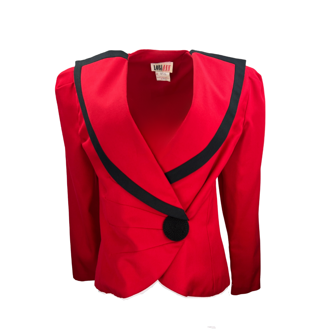 Vintage Red Blazer with Black Trim Large Black Button