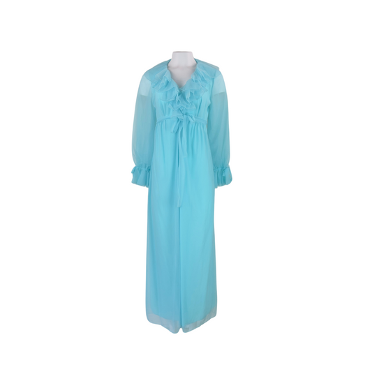 Vintage Blue Robe with Ruffle Color and Long Sleeves