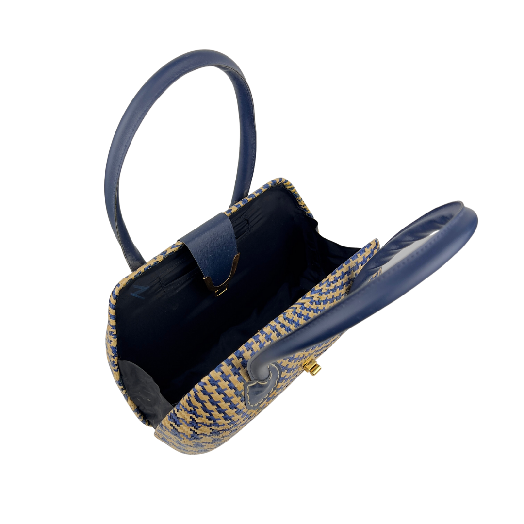Vintage Woven Straw Houndstooth Handbag