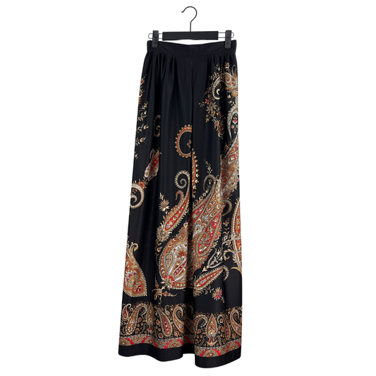 Vintage Black Maxi Skirt with Paisley Print