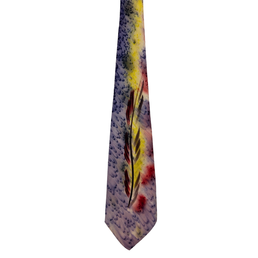 Vintage Abstract Purple Tie with Yellow Feather