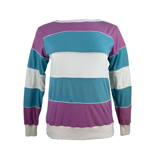 Vintage Purple, Blue and White Striped Long Sleeve T