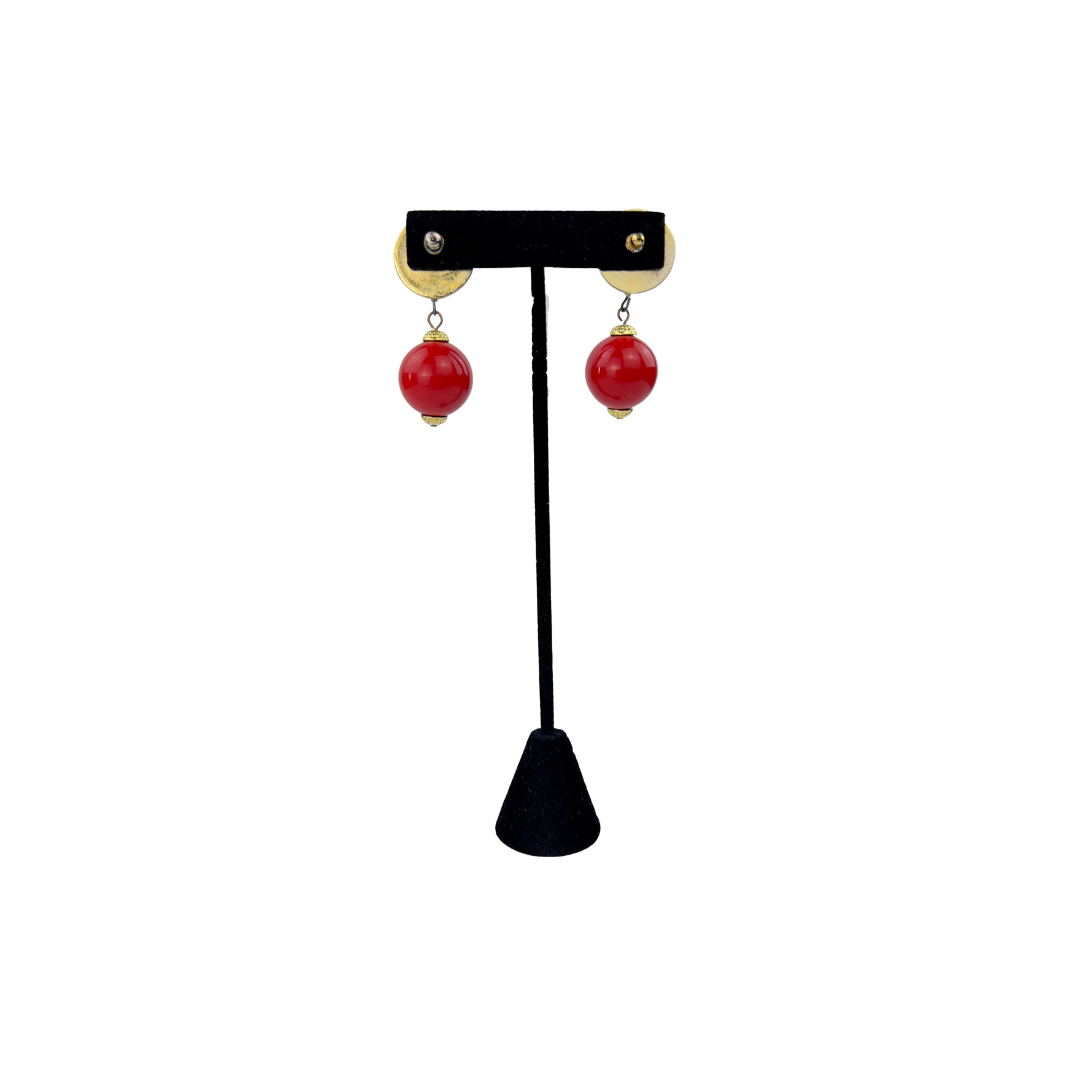 Vintage White and Red Circle Drop Earrings