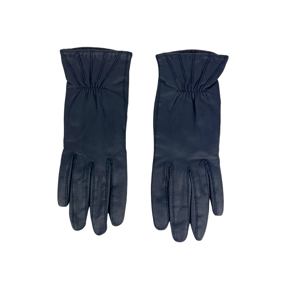 Navy Leather Gloves with Lining
